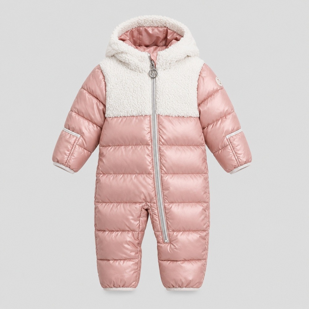 Michael Kors Puffer Snowsuit Baby 6-12M Pink Faux Shearling Hooded Winter Warm
